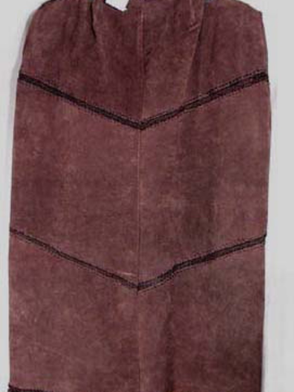 SUESUEDE LONG SKIRT & CROCHET LACE HEM, ORIGINAL TAGS ON, MISSES 16, DARK BROWN,